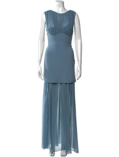 Pre-owned Herve Leger Crew Neck Long Dress In Blue