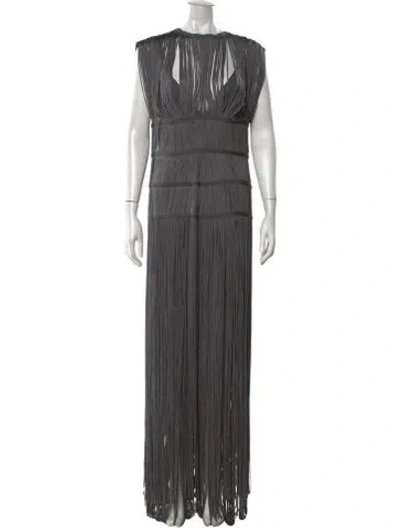 Pre-owned Herve Leger Crew Neck Long Dress In Grey