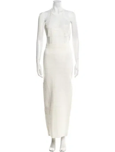 Pre-owned Herve Leger Crew Neck Long Dress In Neutral