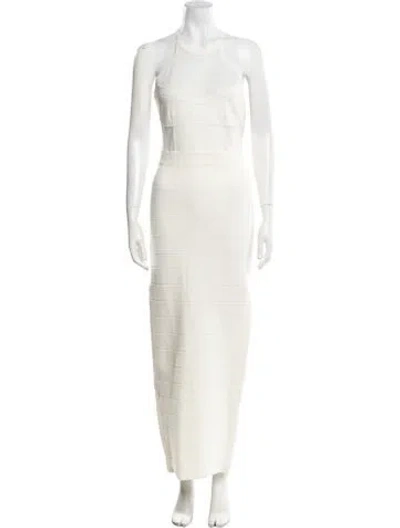 Pre-owned Herve Leger Crew Neck Long Dress In Neutral