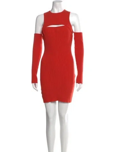 Pre-owned Herve Leger Crew Neck Long Dress In Orange