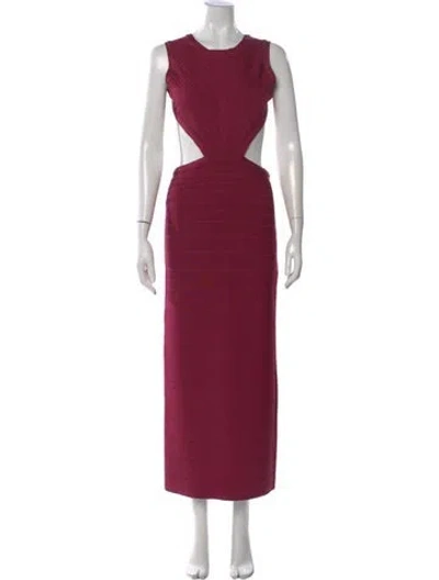 Pre-owned Herve Leger Crew Neck Long Dress In Pink