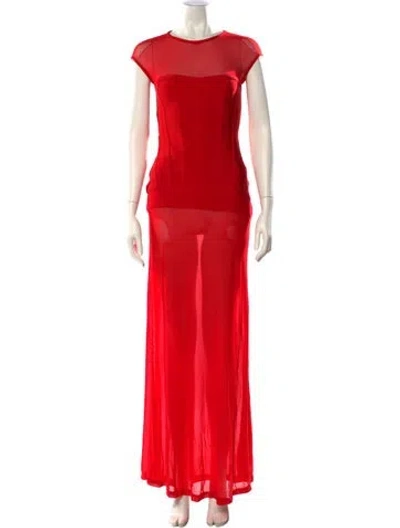 Pre-owned Herve Leger Crew Neck Long Dress In Red