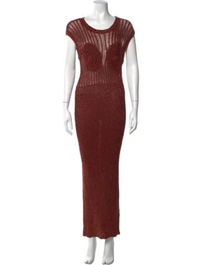 Pre-owned Herve Leger Crew Neck Long Dress In Red