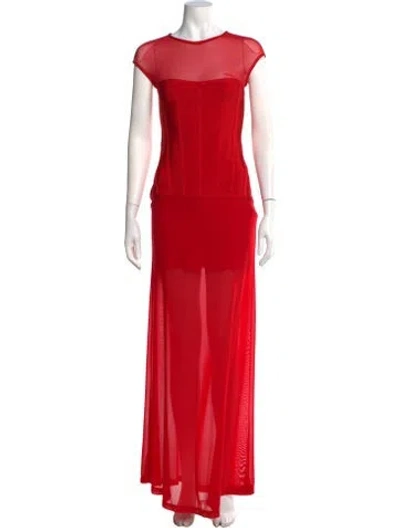 Pre-owned Herve Leger Crew Neck Long Dress In Red