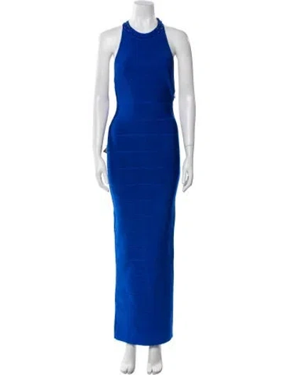 Pre-owned Herve Leger Crew Neck Long Dress W/ Tags In Blue