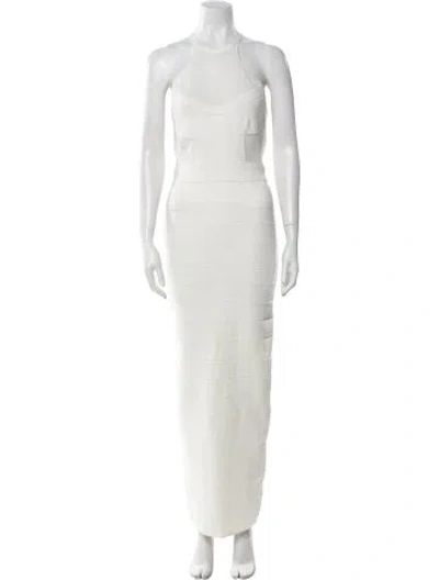 Pre-owned Herve Leger Crew Neck Long Dress W/ Tags In White