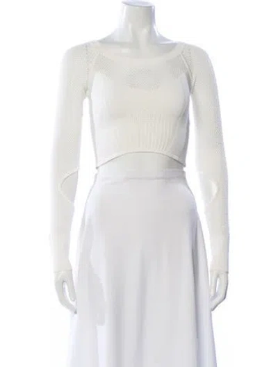 Pre-owned Herve Leger Crew Neck Long Sleeve Crop Top In Neutral