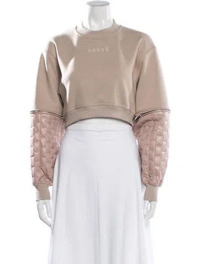 Pre-owned Herve Leger Crew Neck Long Sleeve Crop Top In Neutrals