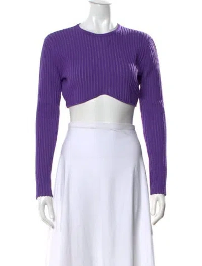 Pre-owned Herve Leger Crew Neck Long Sleeve Crop Top In Purple