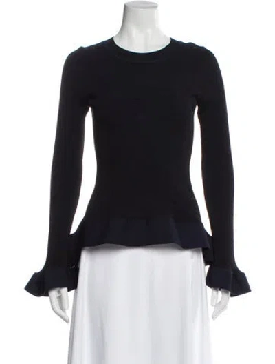 Pre-owned Herve Leger Crew Neck Long Sleeve Top In Blue