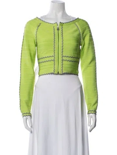 Pre-owned Herve Leger Crew Neck Long Sleeve Top In Green/grey