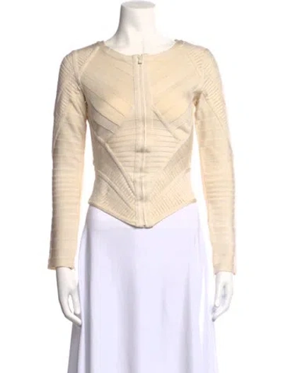 Pre-owned Herve Leger Crew Neck Long Sleeve Top In Neutrals