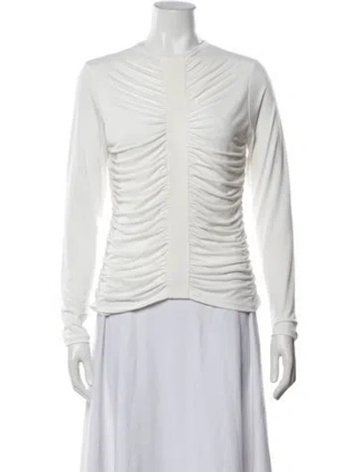 Pre-owned Herve Leger Crew Neck Long Sleeve Top In White