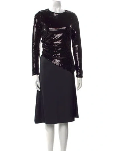 Pre-owned Herve Leger Crew Neck Midi Length Dress In Black