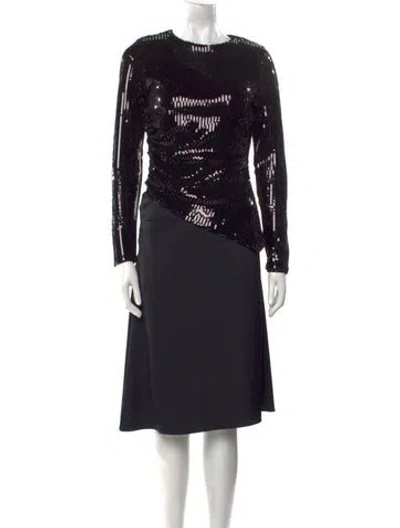 Pre-owned Herve Leger Crew Neck Midi Length Dress In Black