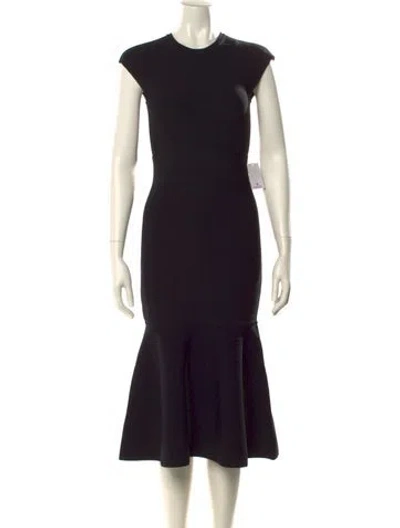 Pre-owned Herve Leger Crew Neck Midi Length Dress In Black