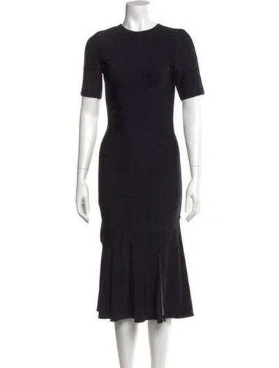 Pre-owned Herve Leger Crew Neck Midi Length Dress In Black