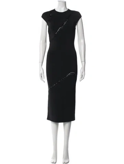 Pre-owned Herve Leger Crew Neck Midi Length Dress In Black