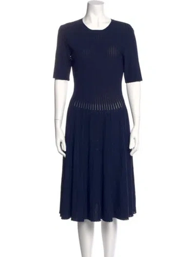 Pre-owned Herve Leger Crew Neck Midi Length Dress In Blue