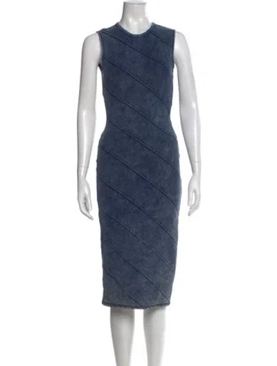 Pre-owned Herve Leger Crew Neck Midi Length Dress In Blue