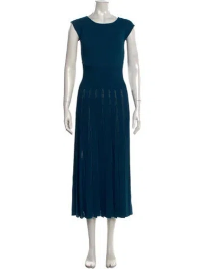 Pre-owned Herve Leger Crew Neck Midi Length Dress In Blue