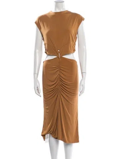 Pre-owned Herve Leger Crew Neck Midi Length Dress In Brown