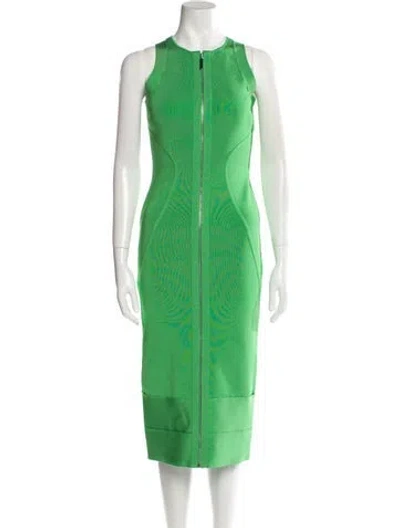 Pre-owned Herve Leger Crew Neck Midi Length Dress In Green