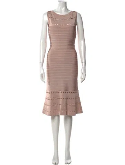 Pre-owned Herve Leger Crew Neck Midi Length Dress In Neutral