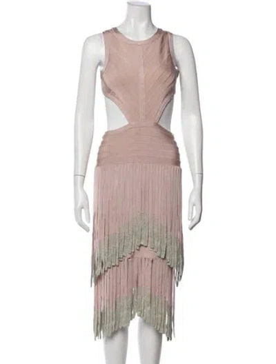 Pre-owned Herve Leger Crew Neck Midi Length Dress In Pink