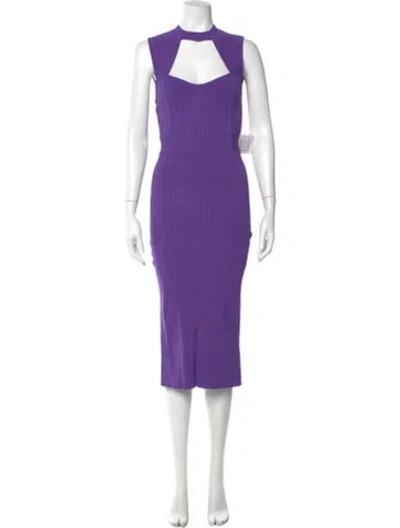 Pre-owned Herve Leger Crew Neck Midi Length Dress In Purple