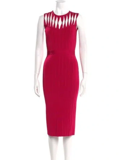 Pre-owned Herve Leger Crew Neck Midi Length Dress In Red