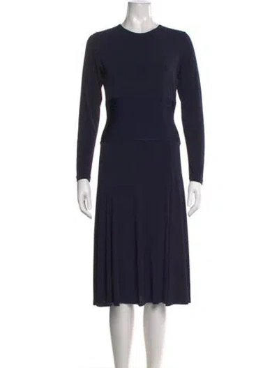 Pre-owned Herve Leger Crew Neck Midi Length Dress W/ Tags In Blue
