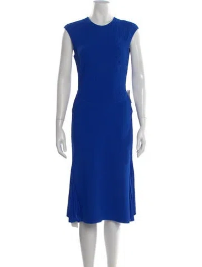 Pre-owned Herve Leger Crew Neck Midi Length Dress W/ Tags In Blue