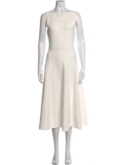 Pre-owned Herve Leger Crew Neck Midi Length Dress W/ Tags In Neutrals/white