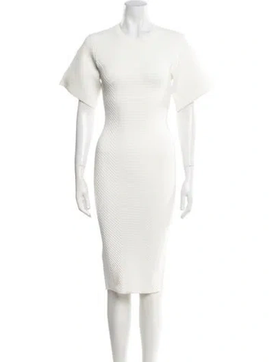 Pre-owned Herve Leger Crew Neck Midi Length Dress In White