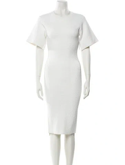 Pre-owned Herve Leger Crew Neck Midi Length Dress In White