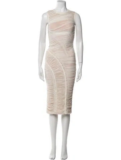 Pre-owned Herve Leger Crew Neck Midi Length Dress In White