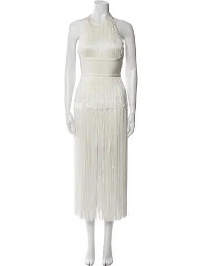 Pre-owned Herve Leger Crew Neck Midi Length Dress In White