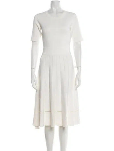 Pre-owned Herve Leger Crew Neck Midi Length Dress In White