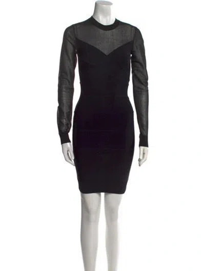 Pre-owned Herve Leger Crew Neck Mini Dress In Black