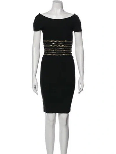 Pre-owned Herve Leger Crew Neck Mini Dress In Black