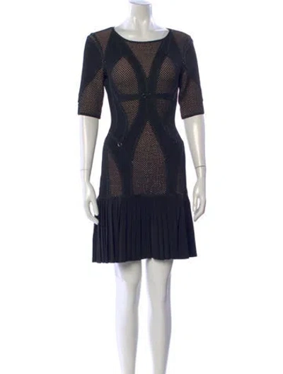 Pre-owned Herve Leger Crew Neck Mini Dress In Black