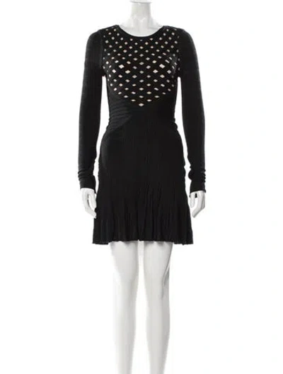 Pre-owned Herve Leger Crew Neck Mini Dress In Black