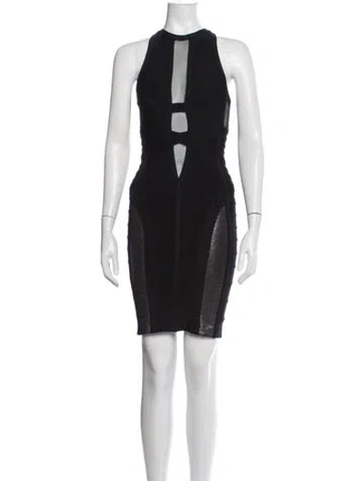 Pre-owned Herve Leger Crew Neck Mini Dress In Black