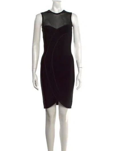 Pre-owned Herve Leger Crew Neck Mini Dress In Black