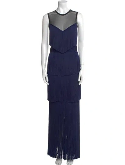 Pre-owned Herve Leger Crew Neck Mini Dress In Blue