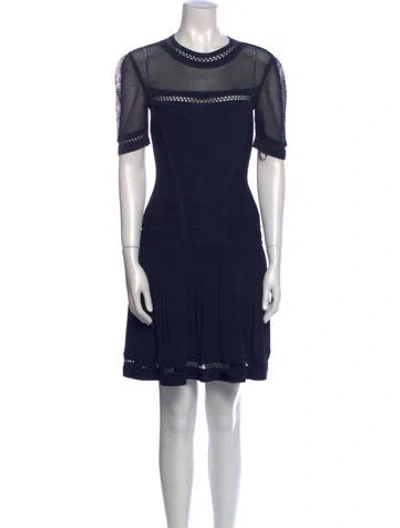 Pre-owned Herve Leger Crew Neck Mini Dress In Blue