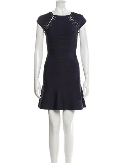 Pre-owned Herve Leger Crew Neck Mini Dress In Blue