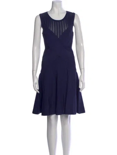Pre-owned Herve Leger Crew Neck Mini Dress In Blue